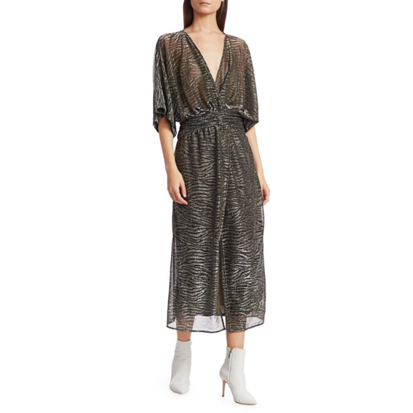 IRO 2 Volsun DISCO Metallic Midi Dress $425 Sheer Zebra Wrap Sparkly Glitter - Picture 14 of 16